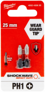 BIT SHOCKWAVE PH1X25MM 2SZTMILWAUKEE 4932430850