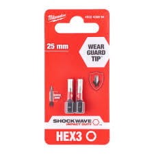 BIT SHOCKWAVE HEX 3X25MM 2SZTMILWAUKEE 4932430894